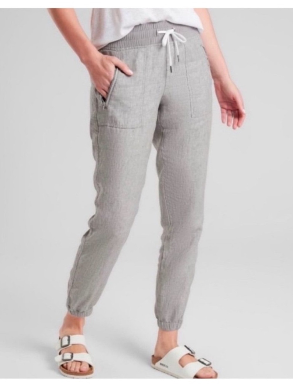 Athleta Cabo Linen Jogger Pants Coastal Grey